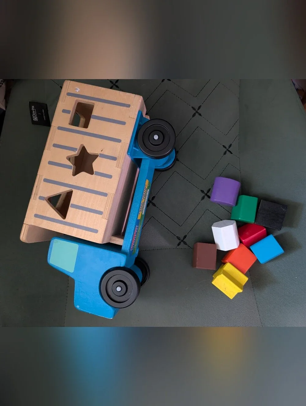 Melissa & Doug Blue Wooden Shape Sorter Push Cart with Multicolor Blocks